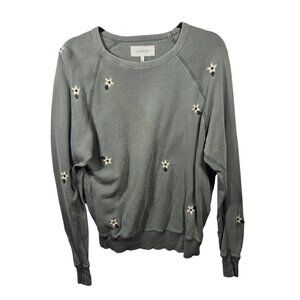 The Great College Sweatshirt Womens XS Green Cotton Pullover Long Sleeve Floral